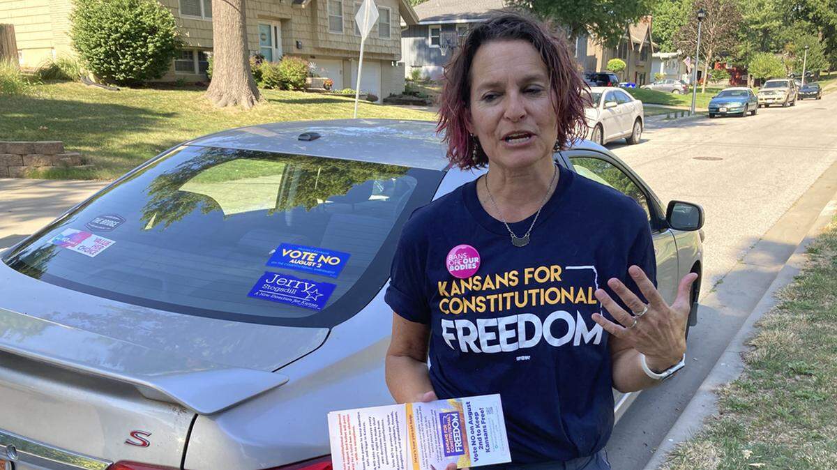 Democrat and community activist Anne Melia went door to door to talk to prospective voters in Merriam about the abortion amendment that failed Tuesday.