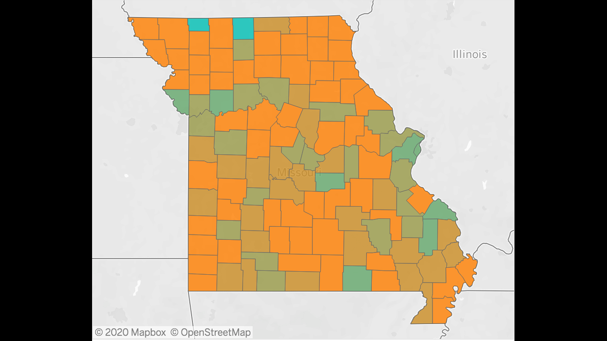 Missouri’s social distance scorecard has a D ranking, according to Unacast. 