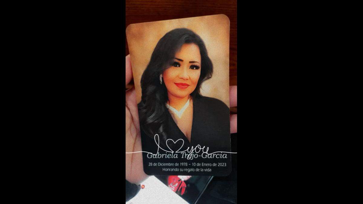 Photograph of Gabriela Trejo-Garcia, 44, held by her friend Lizeth Orozco.