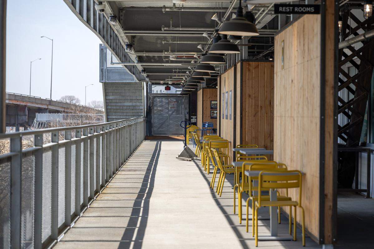 A seating area is seen at Rock Island Bridge on Wednesday, March 25, 2026, in Kansas City.
