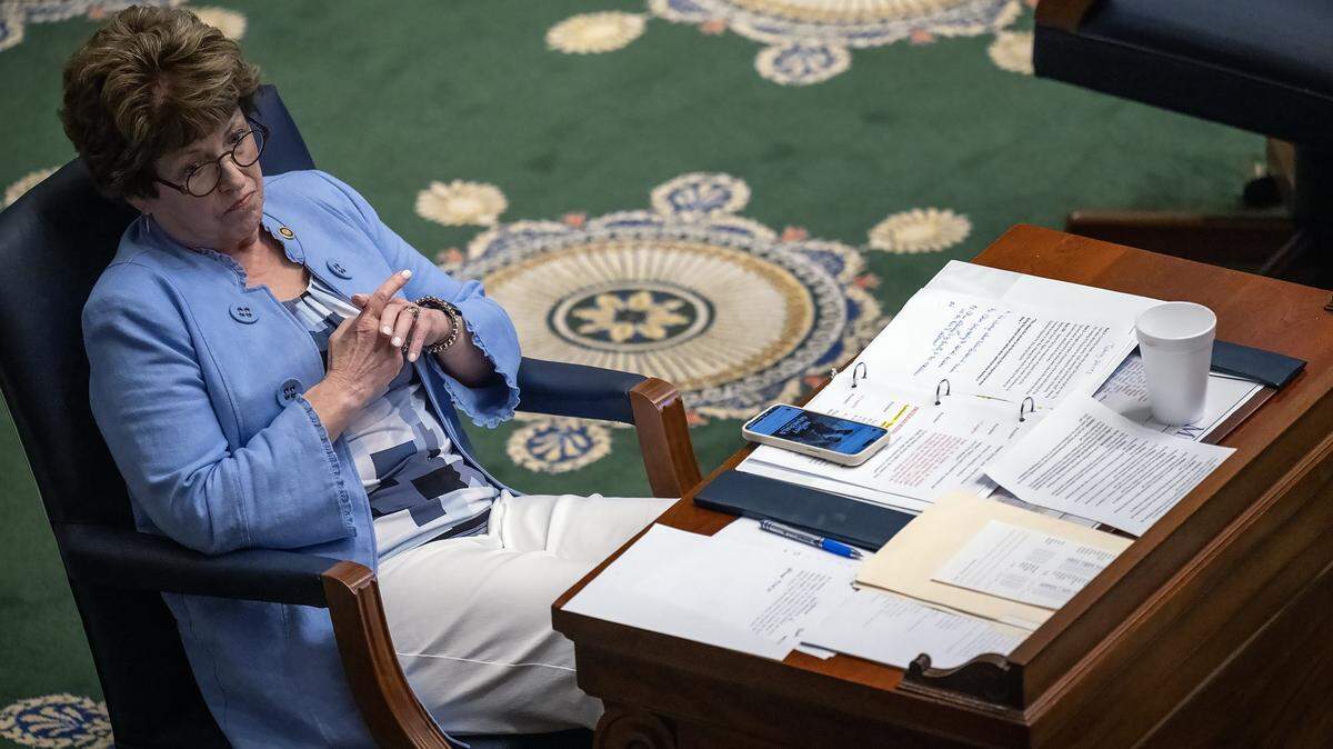 Senate President Pro Tem Cindy O'Laughlin, a Shelbina Republican, listens to comments in the Senate chambers in regarding the gerrymandering of the state's congressional map at the Missouri Statehouse on Wednesday, Sept. 10, 2025, in Jefferson City, Missouri.