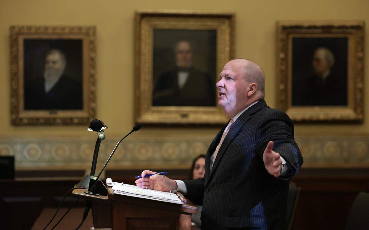Chuck Hatfield, an attorney for Missourians for Constitutional Freedom, argues before the Missouri Supreme Court on Tuesday, Sept. 10, 2024 in Jefferson City as the court hears a case questioning whether an amendment to overturn the states abortion ban will remain on the states November ballot.