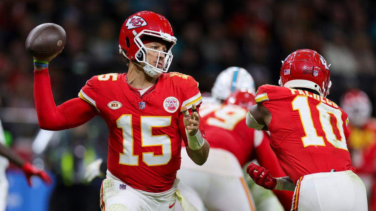 Chiefs quarterback Patrick Mahomes completed 20 of 30 passes for 185 yards and two touchdowns on Sunday against the Miami Dolphins at Deutsche Bank Park in Frankfurt, Germany.