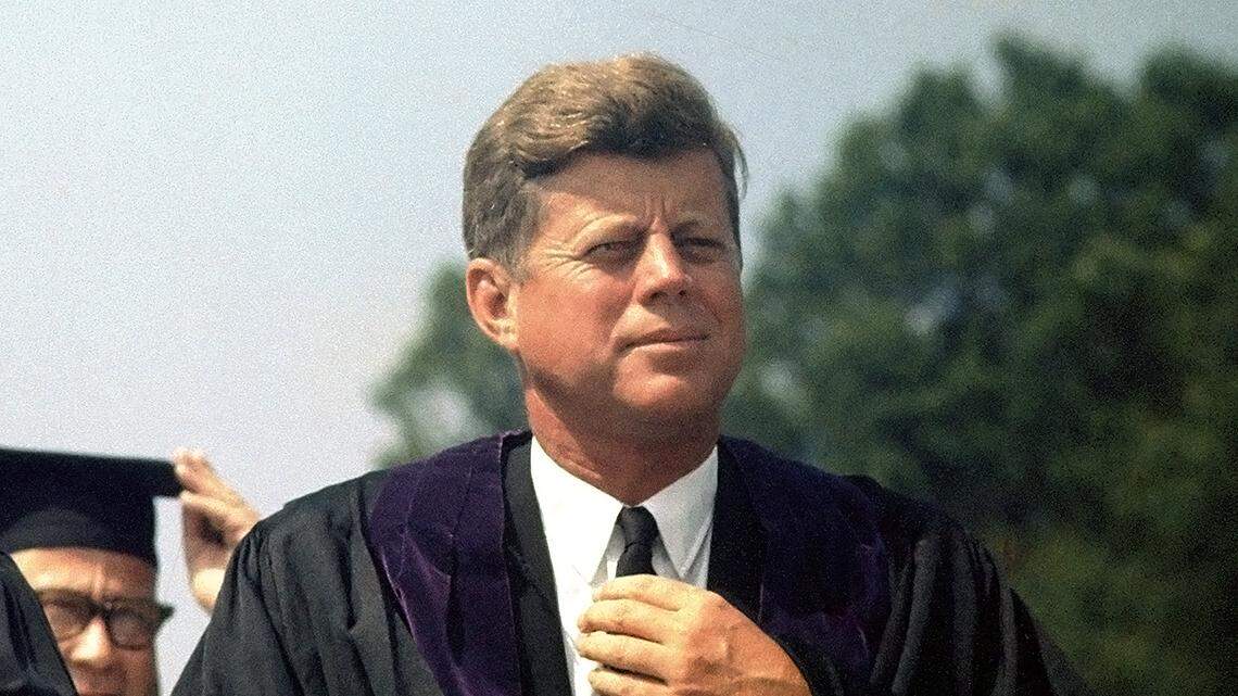 United States President John F. Kennedy speaks at the American University commencement in Washington, D.C.  on June 10, 1963.
(Photo by Arnie Sachs/CNP)