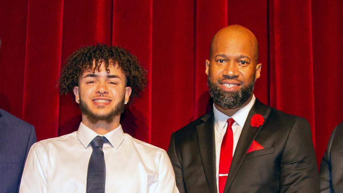 Star Opinion writer Toriano Porter, right, appeared on stage with Adonis Knight in 2020 at the University of Central Missouri’s Martin Luther King, Jr. Freedom Scholarship dinner.