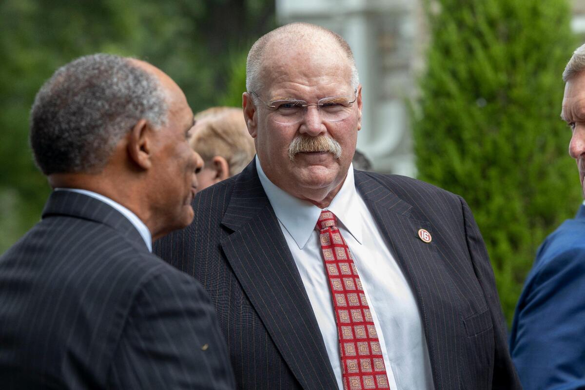 Kansas City Chiefs head coach Andy Reid attended a memorial service for Len Dawson at Country Club Christian Church on Friday, Sep. 16, 2022 in Kansas City.