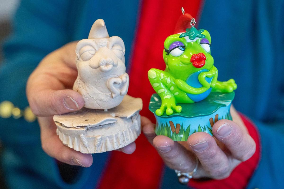 Visker still has the clay model that led to the final Mistle-Toad ornament.