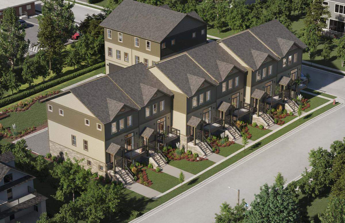 A rendering of the future Westminster Reserve luxury townhomes in Hyde Park, which will take the place of an historic church that was demolished in 2021 after falling into disrepair.