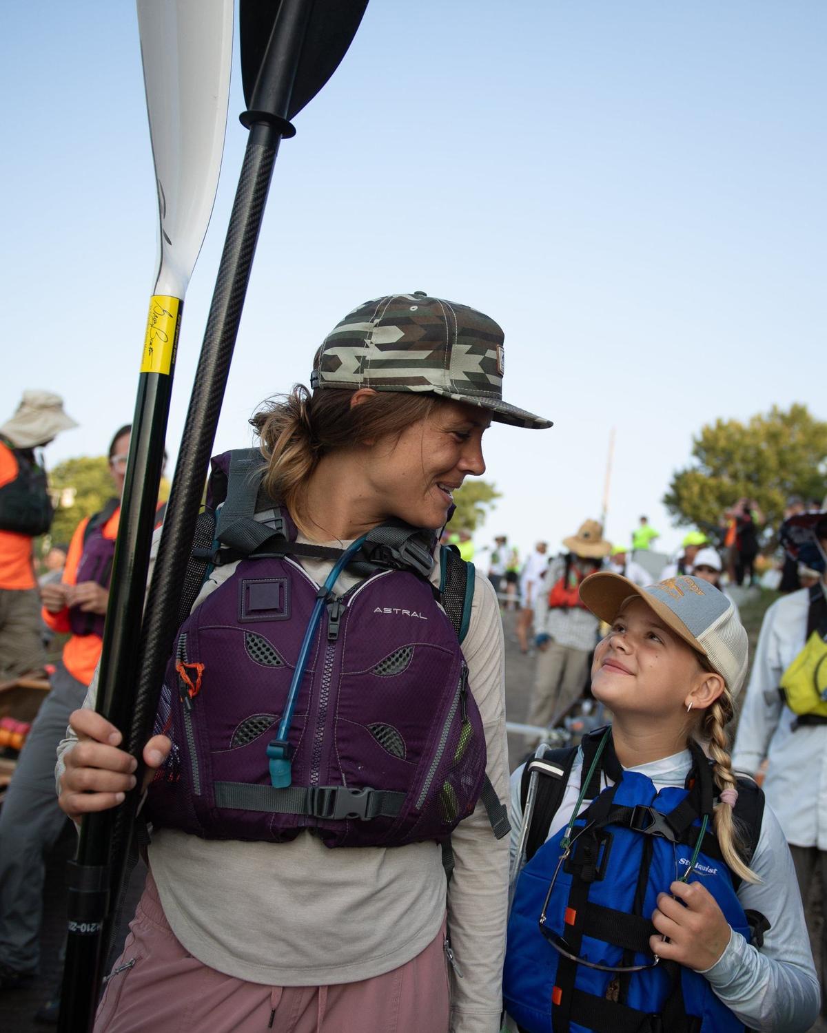 Jacqulyn Robles, left, and her daughter Juniper Reilly, 10, prepare to begin the MR340 river race as part of a team.