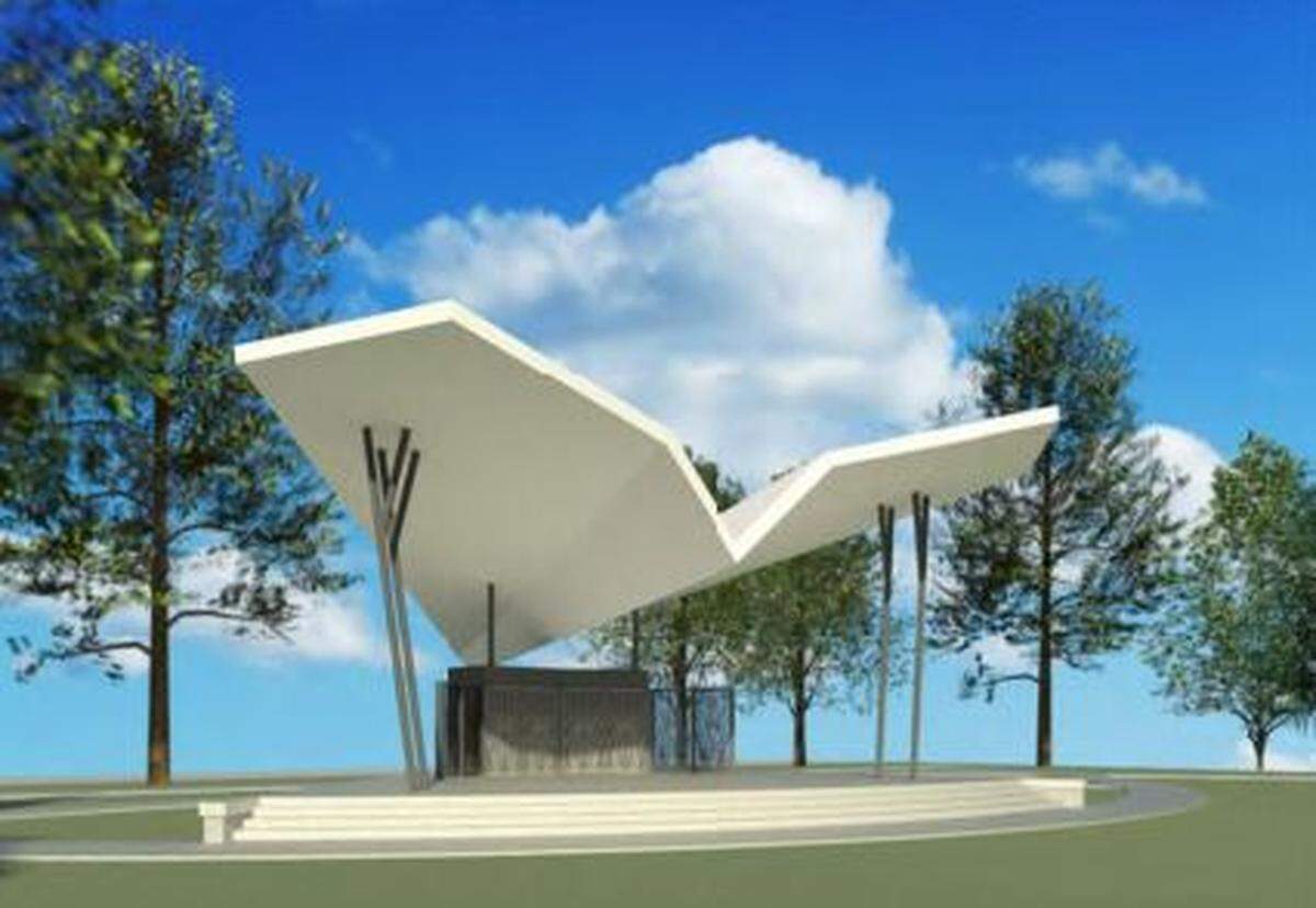 Plans call for construction of a new performance stage that resembles a paper airplane.