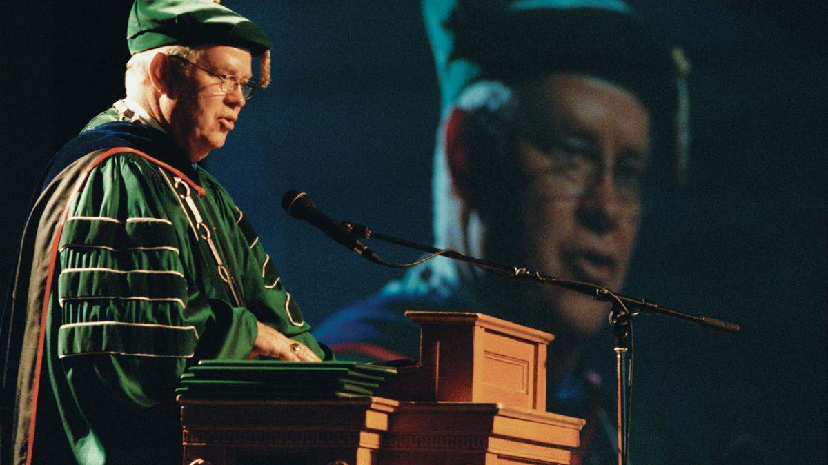 A photo of Dean Hubbard at a graduation at Northwest Missouri State University.