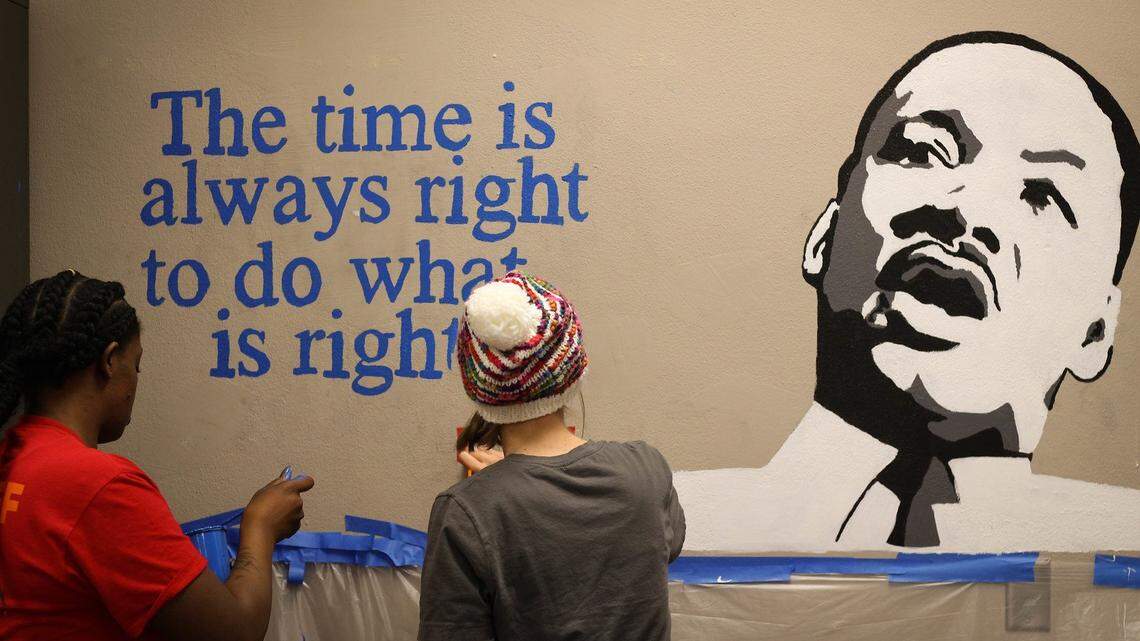 About 300 people painted murals on the walls of Northeast High School on Martin Luther King Jr. Day in 2018 as part of City Year’s annual Day of Service project.