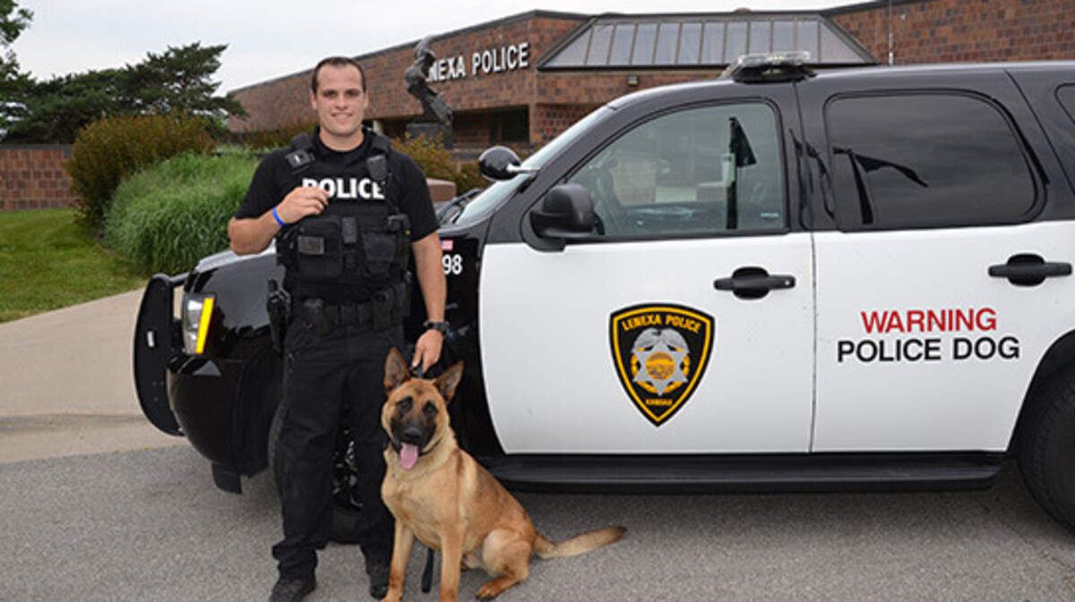Leo and his handler, Officer Brentt Donaldson.