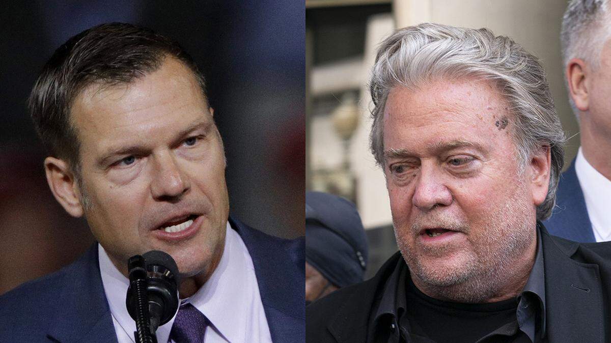 The Kansas attorney general wannabe was apparently oblivious to irony during an appearance on Steve Bannon's TV show.