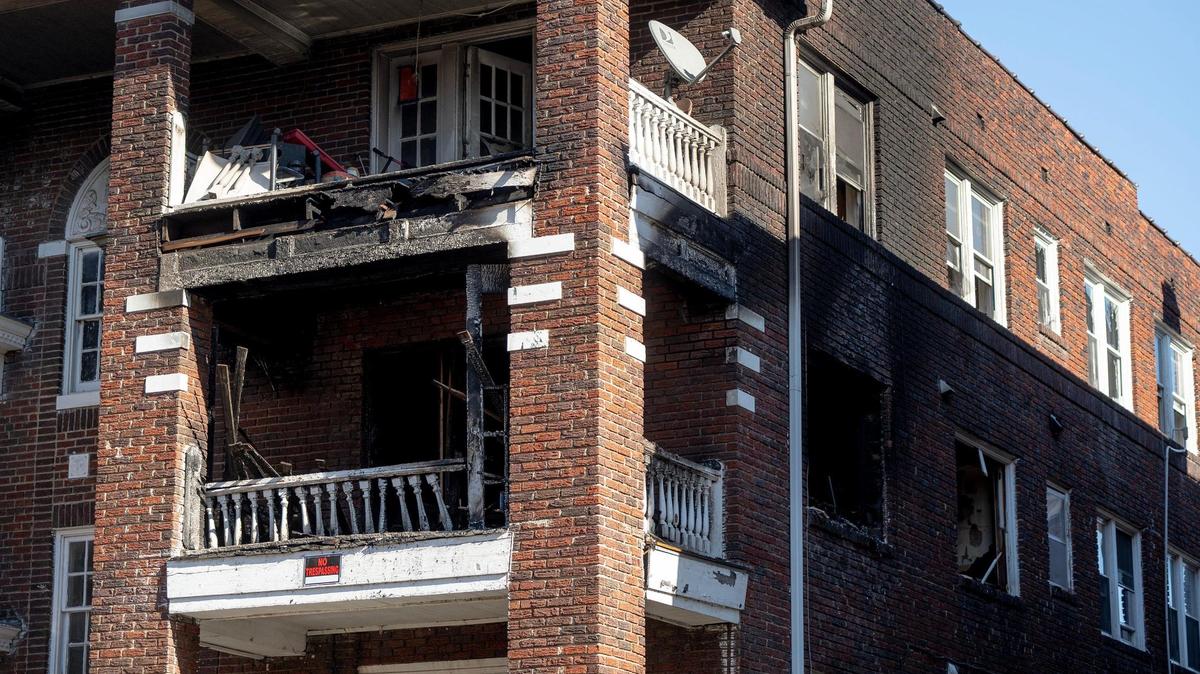 Two units in The Gabriel Apartments building at 533 Gladstone Boulevard remain charred after a fire on Monday, Nov. 21, 2022 in Kansas City.