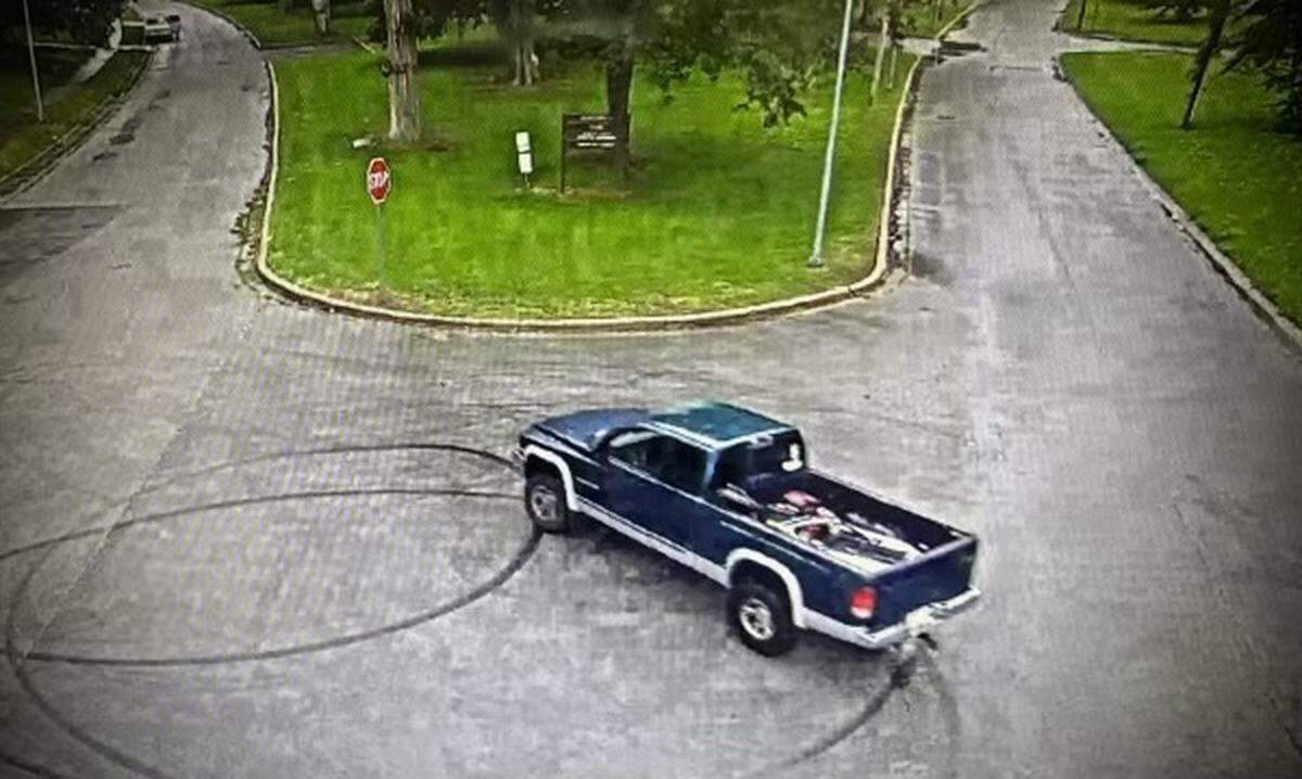 Police are searching for a suspect believed to be involved in three shootings Wednesday morning in Kansas City and Grandview. They released a photo of the suspect vehicle, a green Dodge Dakota extended cab truck with gray trim and silver wheels. There is also a large white sticker in the rear window and a lawnmower in the truck bed.