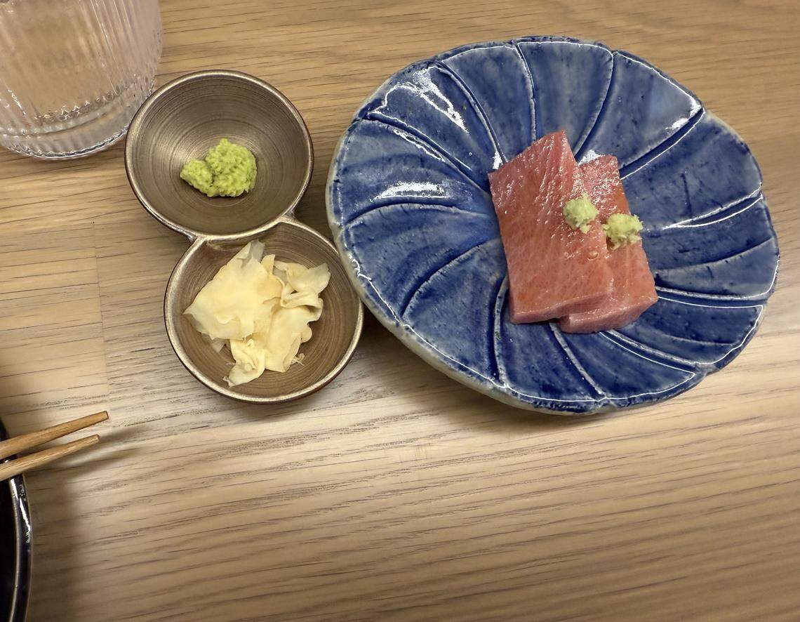 Bluefin tuna with pickled wasabi and other sushi options are available at Akoya.
