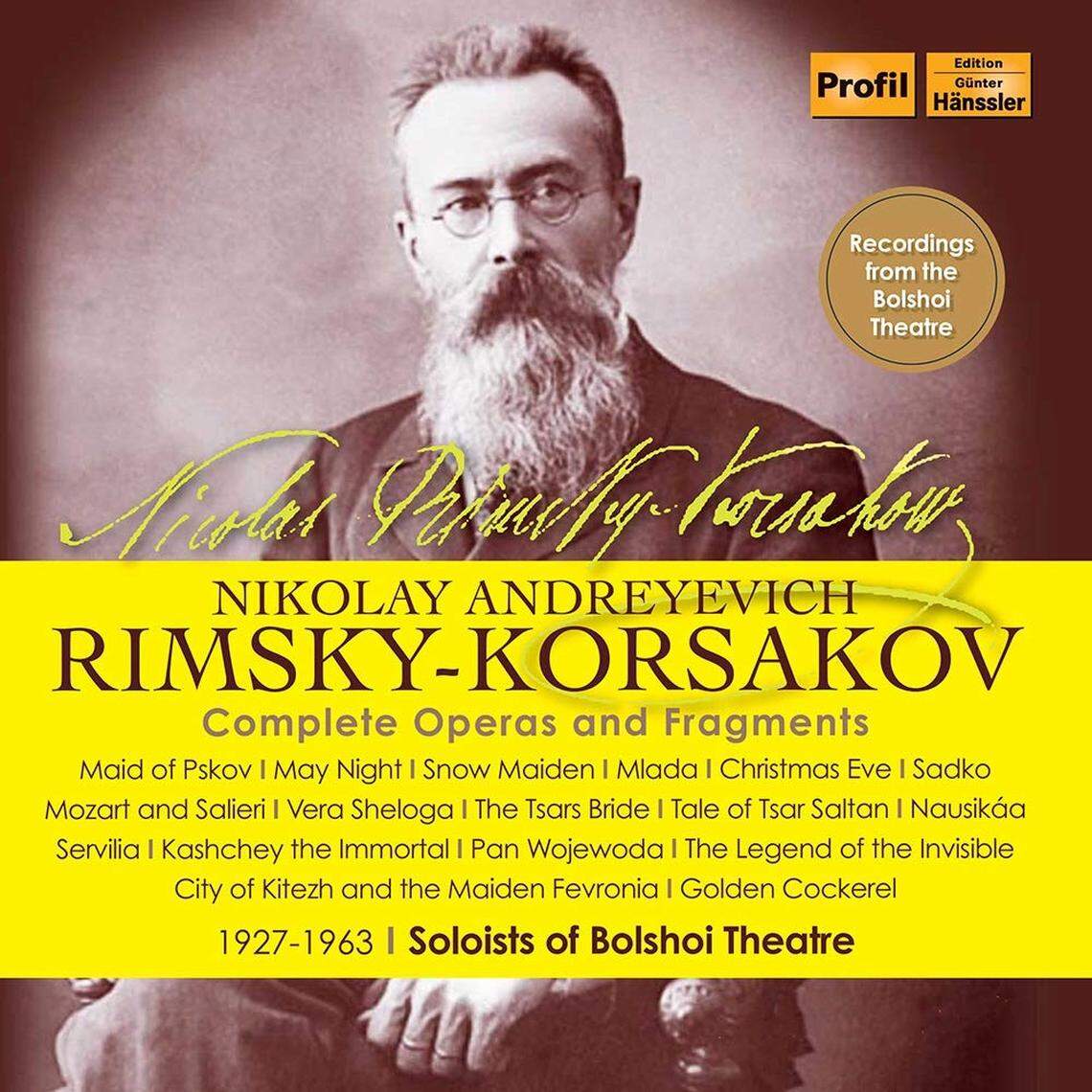 This box set includes 25 discs of Rimsky-Korsakov’s fairy tale operas.