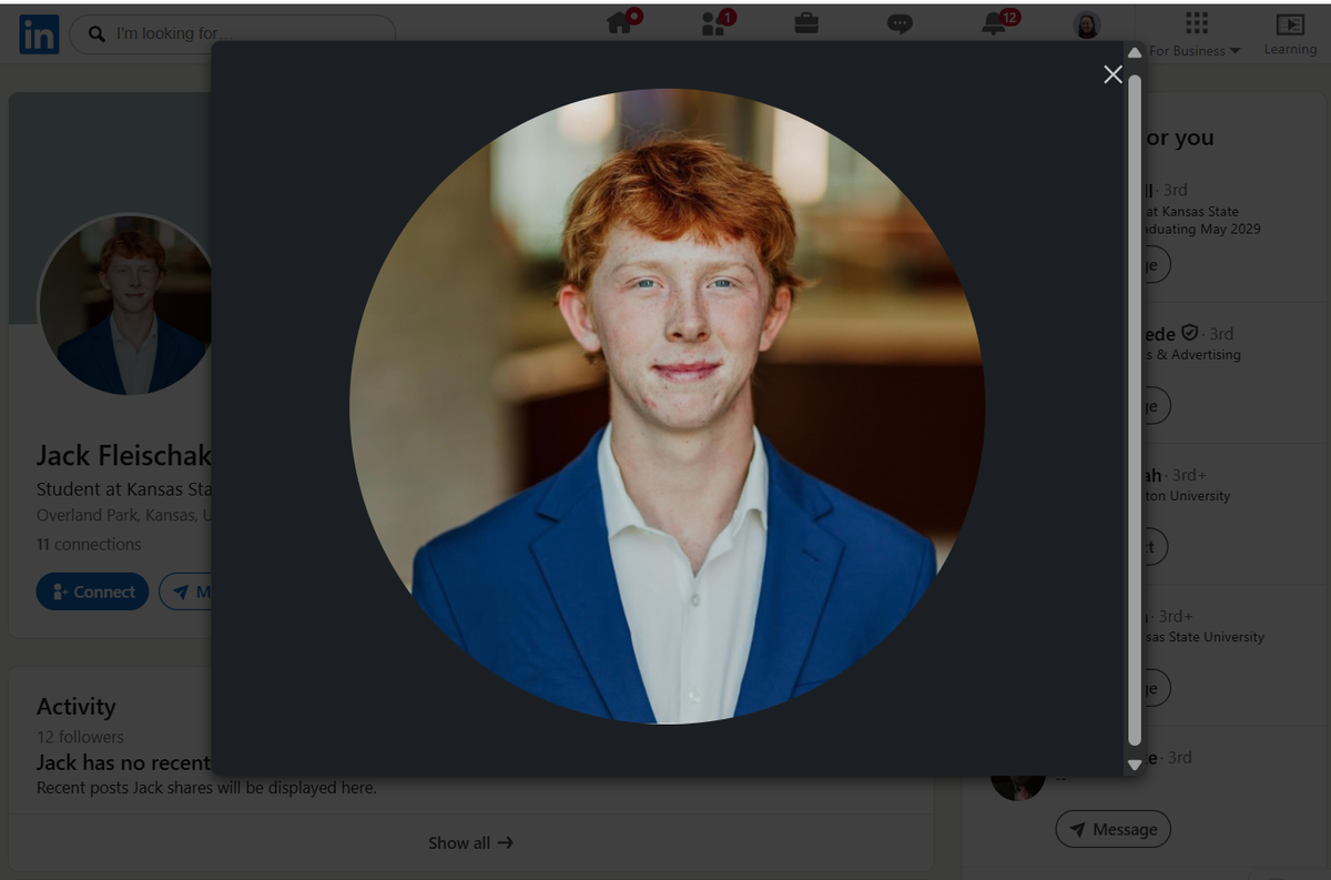 Jack Fleischaker, a freshman at Kansas State University from Overland Park, died after a traumatic brain injury.