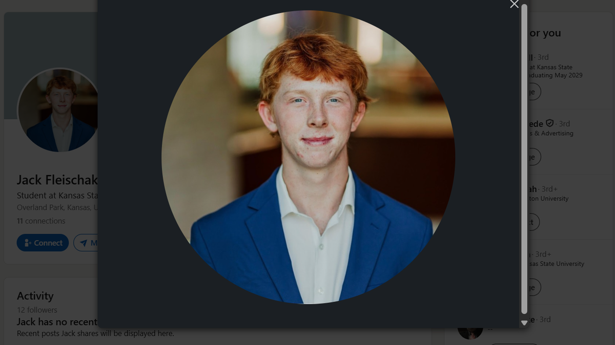 Jack Fleischaker, a freshman at Kansas State University from Overland Park, died after receiving a traumatic brain injury at the school.