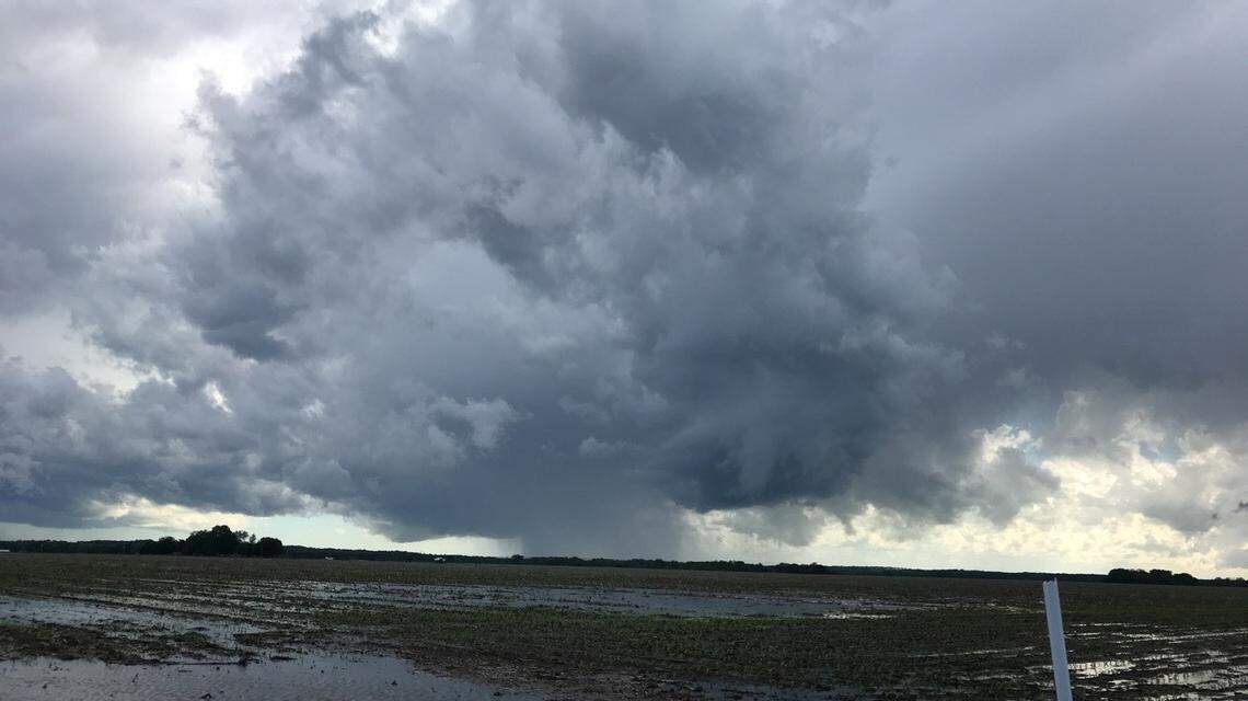 A photo shows the view looking north at Silver Lake, Kansas, Tuesday. The National Weather Service said about 6:50 p.m. that a tornado had been observed in the area.
