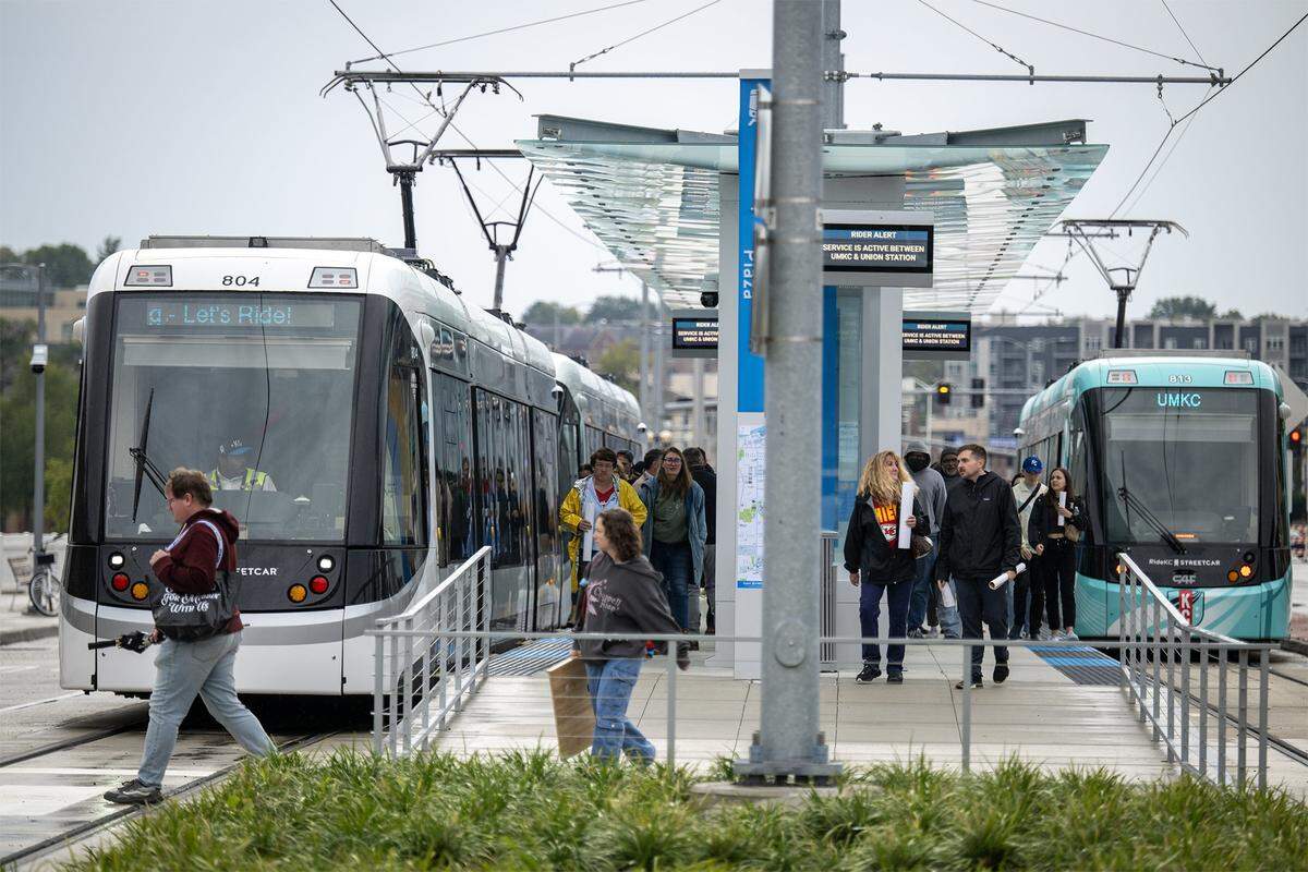 After nearly a decade of planning, four years of construction, and an investment of over $350 million, the Main Street extension of the Kansas City Streetcar opened for riders who exited the streetcar at the new stop at the Country Club Plaza on Friday, October 24, 2025.