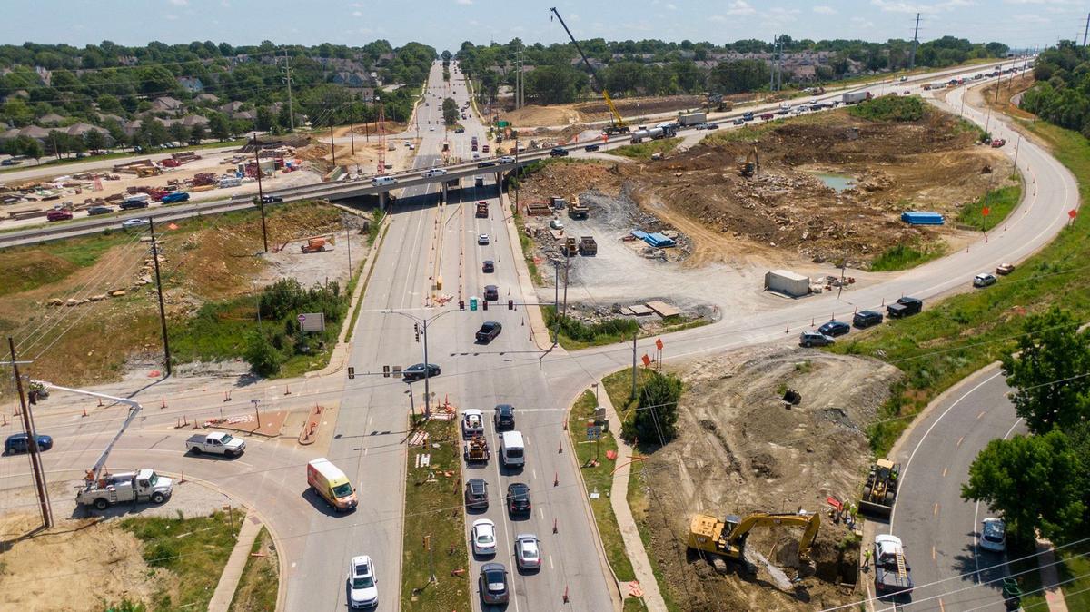 Construction of express lanes on the U.S. 69 expansion project in Overland Park is ongoing and later this month, the ramps to 119th Street, seen here on Tuesday, will close and are expected to be closed for 120 days. This photo is looking east along 119th Street, just west of U.S. 69 Highway.