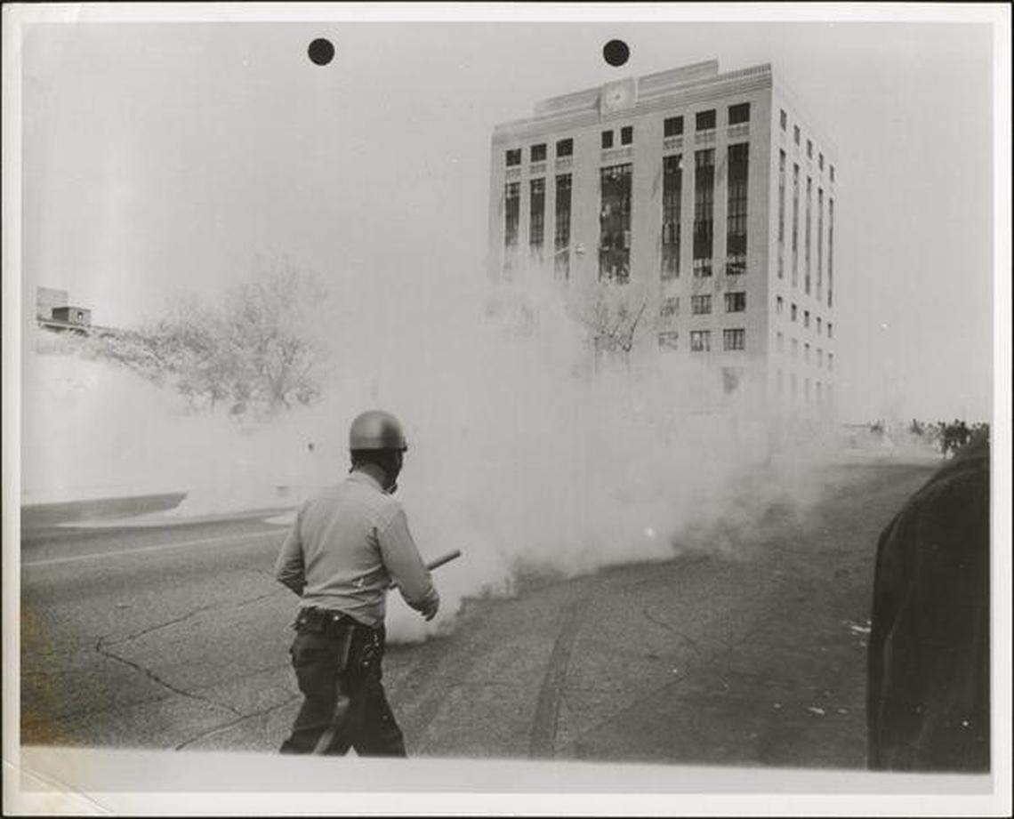 Tear gas fills the air on 12th street.