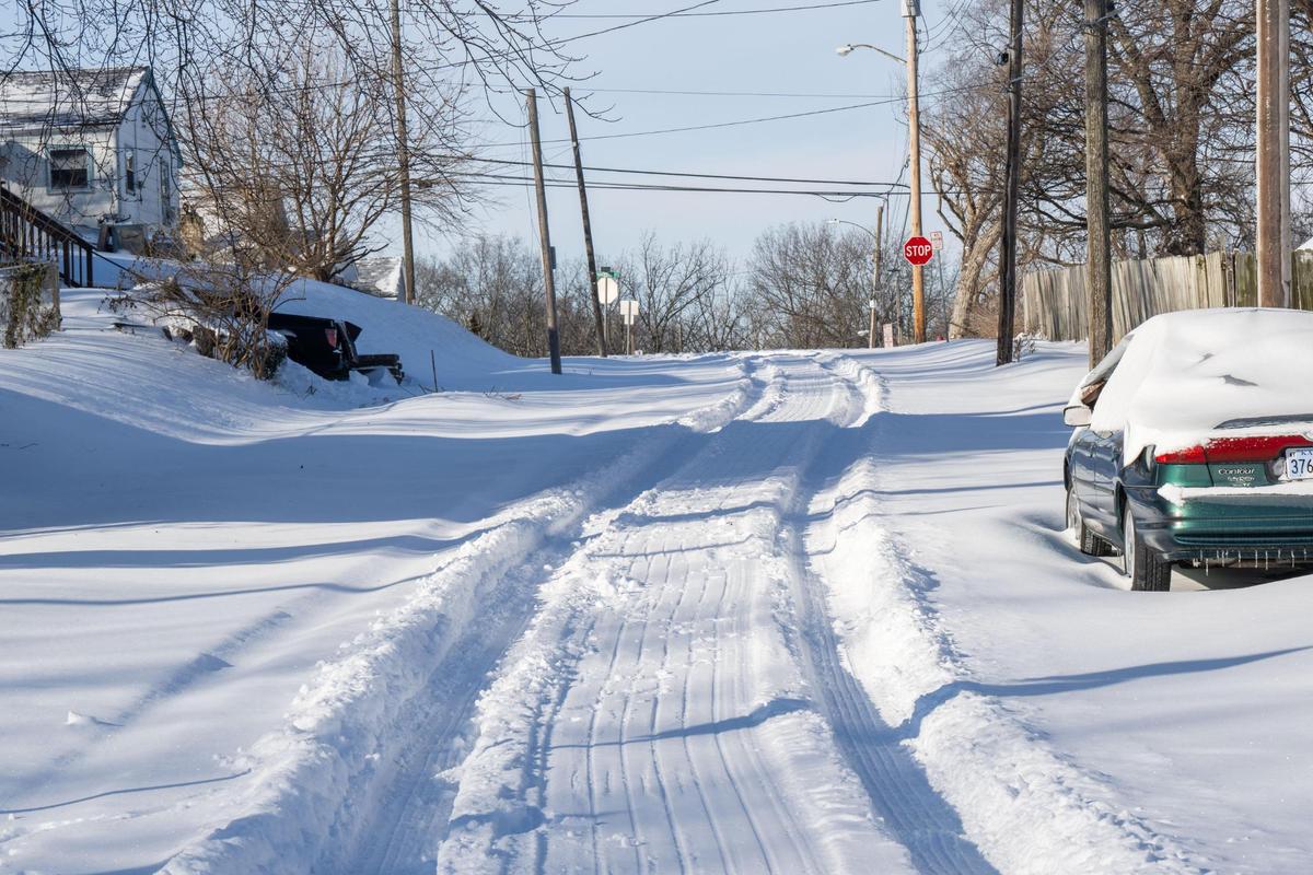 Several blocks near Rainbow Boulevard in Kansas City were left unplowed on Monday, Jan. 6, 2025.