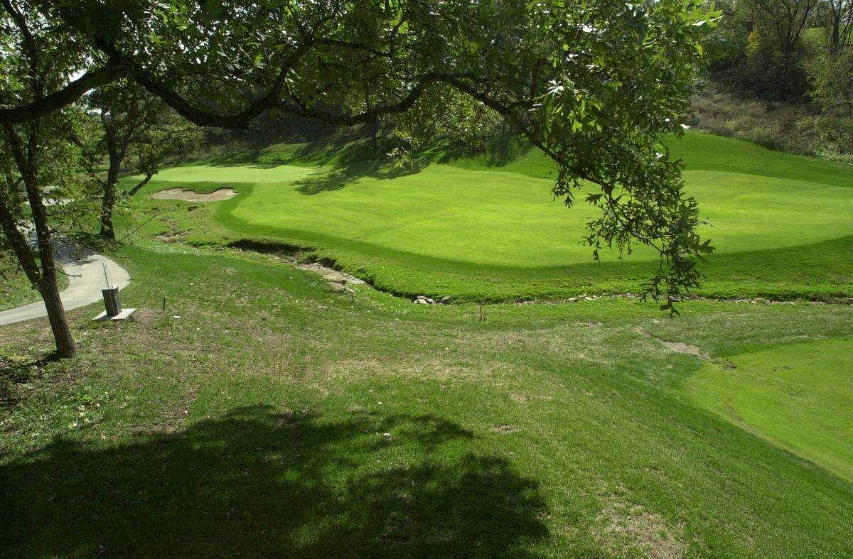 Hole number 17 at The National Golf Club, 6700 NW National Drive, on Wednesday October 9, 2002. Photo by John Sleezer/staff.