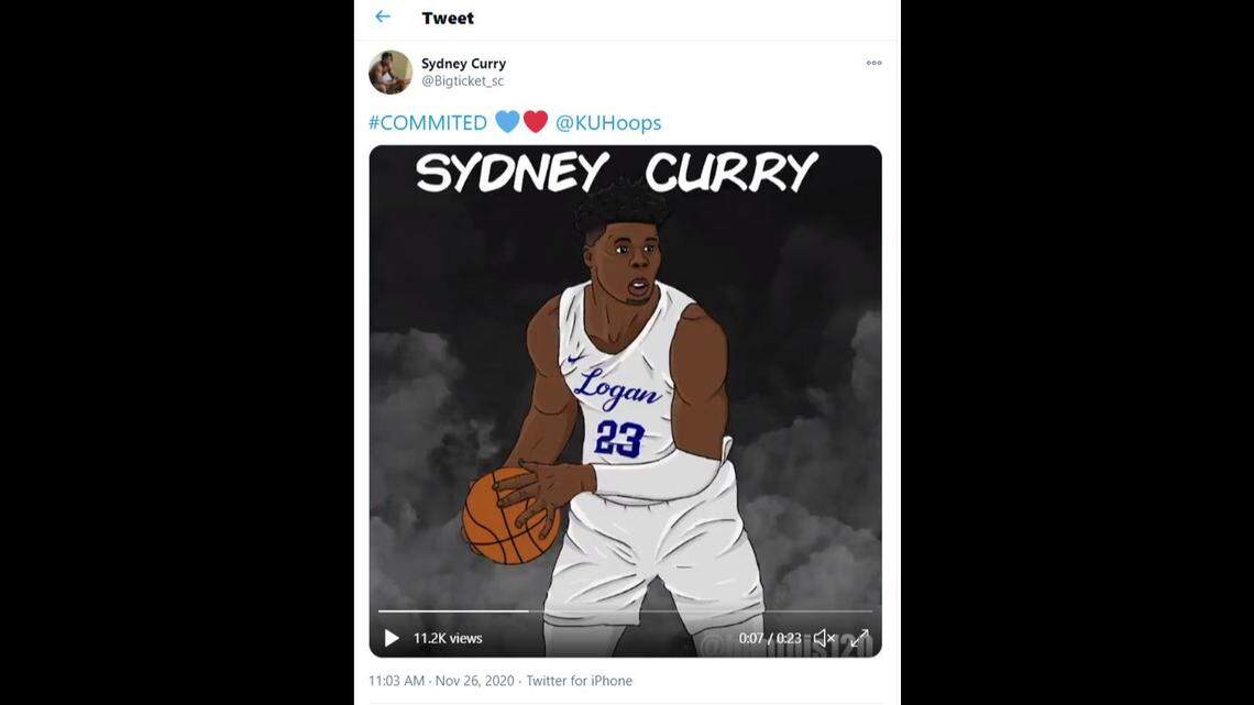 Sydney Curry, a 6-foot-8, 265-pound sophomore power forward from John A. Logan Community College in Carterville, Illinois, announced his pledge to KU basketball on Twitter.