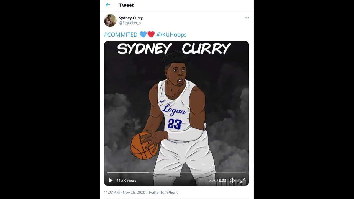 Sydney Curry, a 6-foot-8, 265-pound sophomore power forward from John A. Logan Community College in Carterville, Illinois, announced his pledge to KU basketball on Twitter.