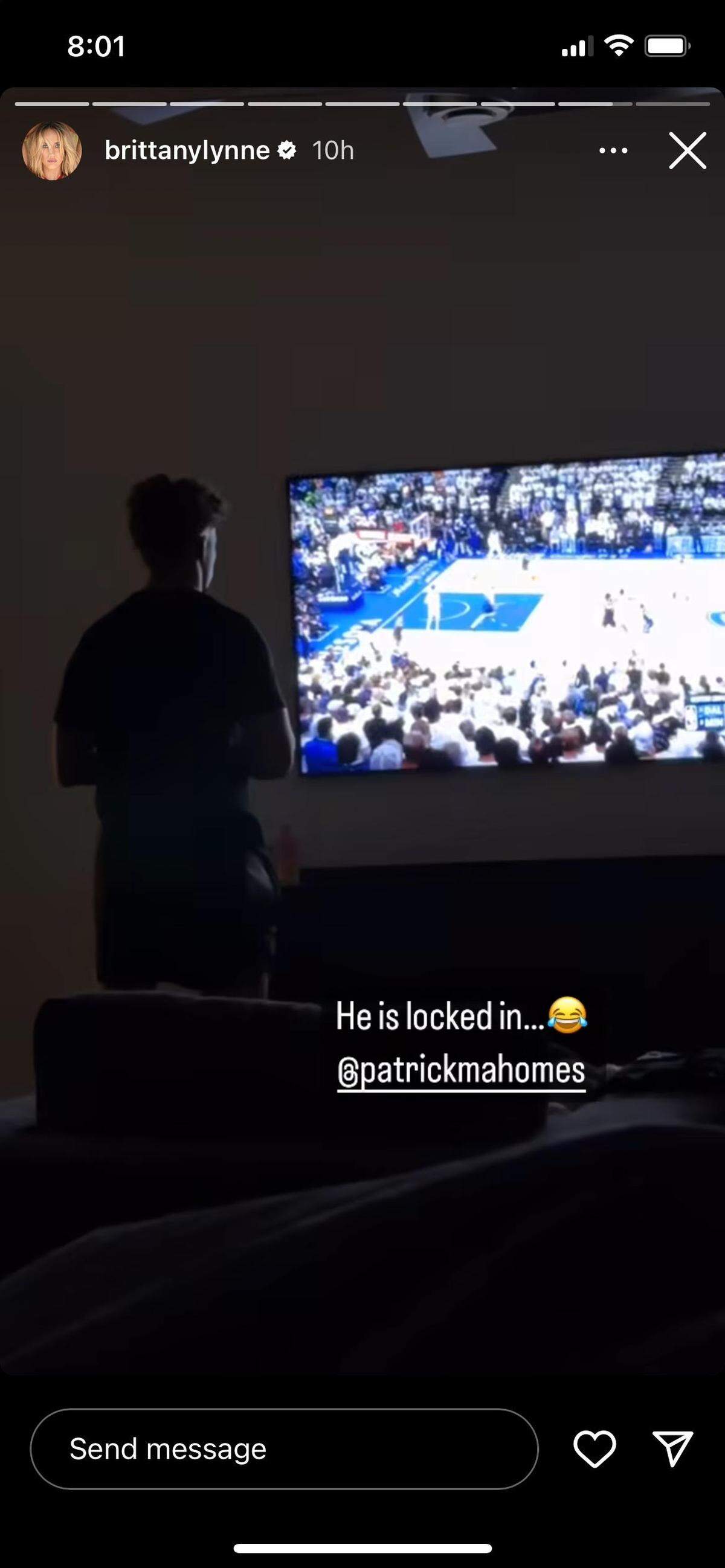 Patrick Mahomes was glued to his television while watching the Mavericks-Timberwolves game.