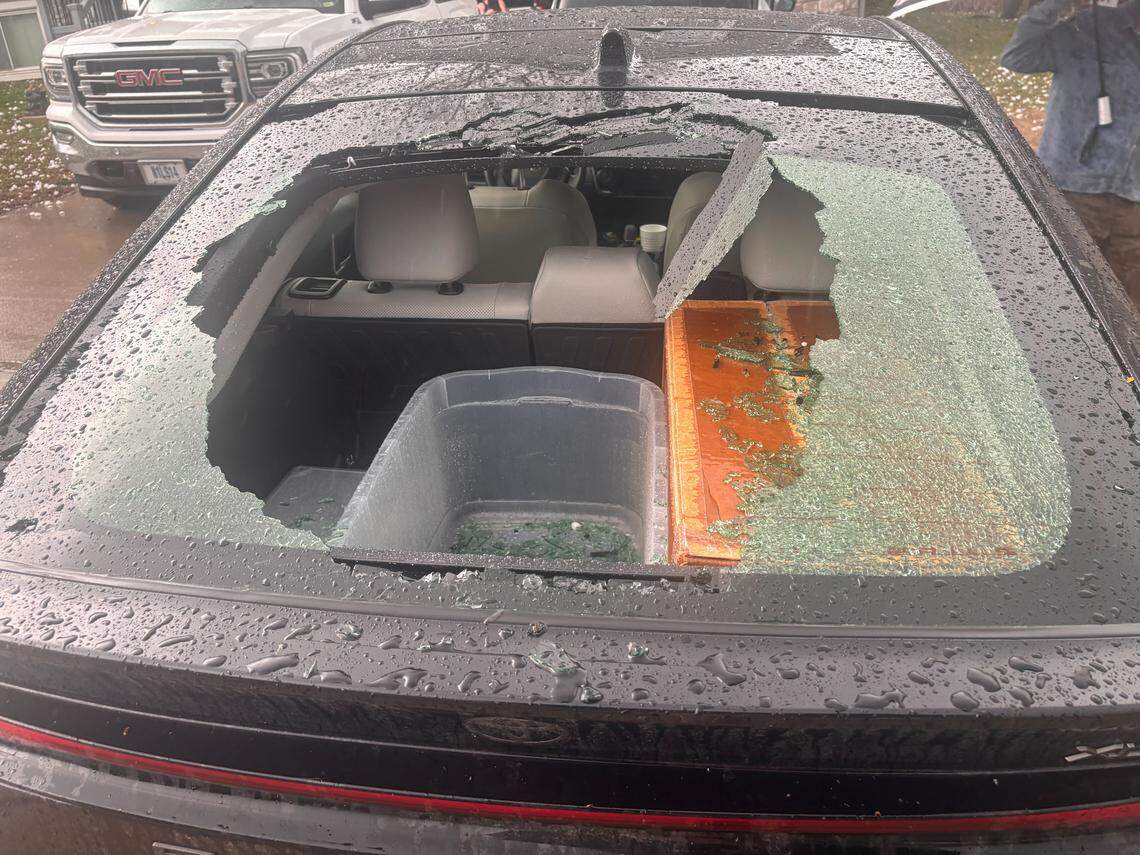 Hail, some larger than baseballs, pummeled the Kansas City area Tuesday night as severe thunderstorms raced across the metro. There were reports of car damage In the Parkville area. 