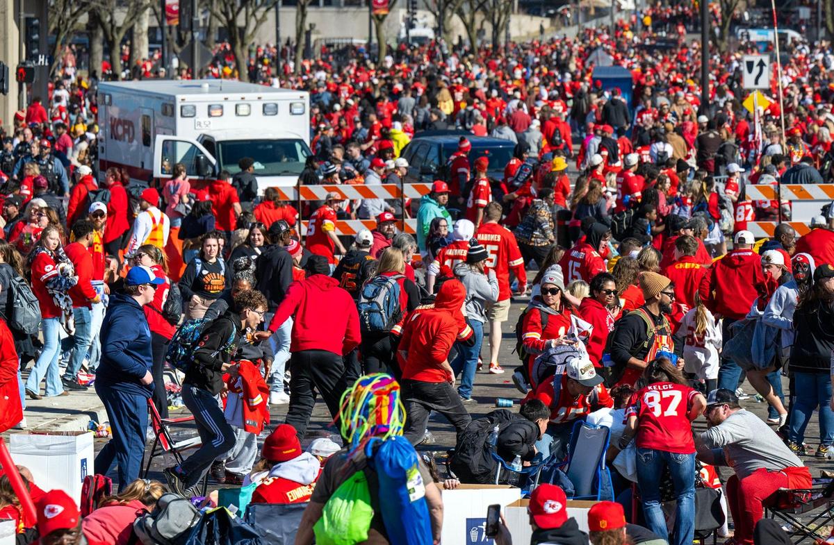 After gunfire broke out, some people took cover and others fled during the Kansas City Chiefs Super Bowl rally on Wednesday, Feb. 14, 2024, at Union Station in Kansas City.