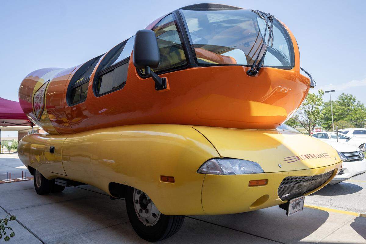 The Oscar Mayer Weinermobile is seen parked outside a local Hy-Vee on Friday, Aug. 8, 2025, in Lee's Summit.