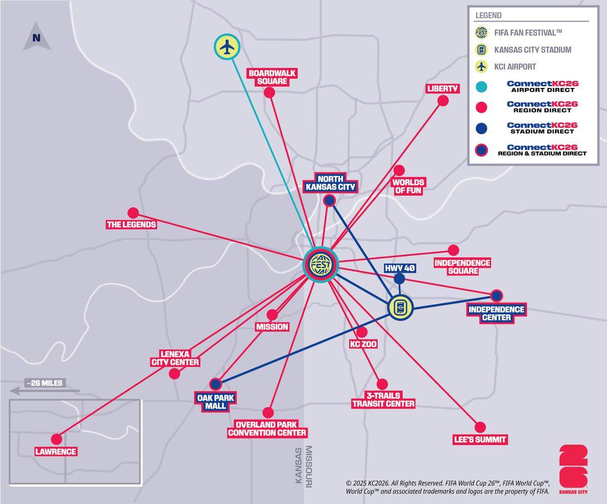 A look at the ConnectKC26 bus map ahead of the 2026 FIFA World Cup, including matches to be played in Kansas City.