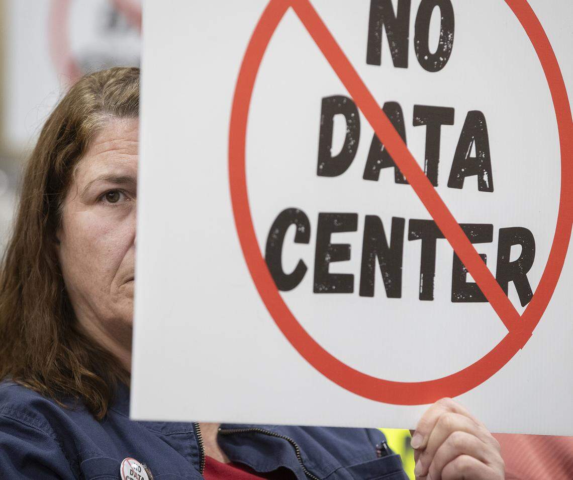 It was standing room only and no data signs were prevalent Monday, March 2, 2026, as the Independence City Council prepared to vote on a tax incentive plan for the Nebius AI data center.