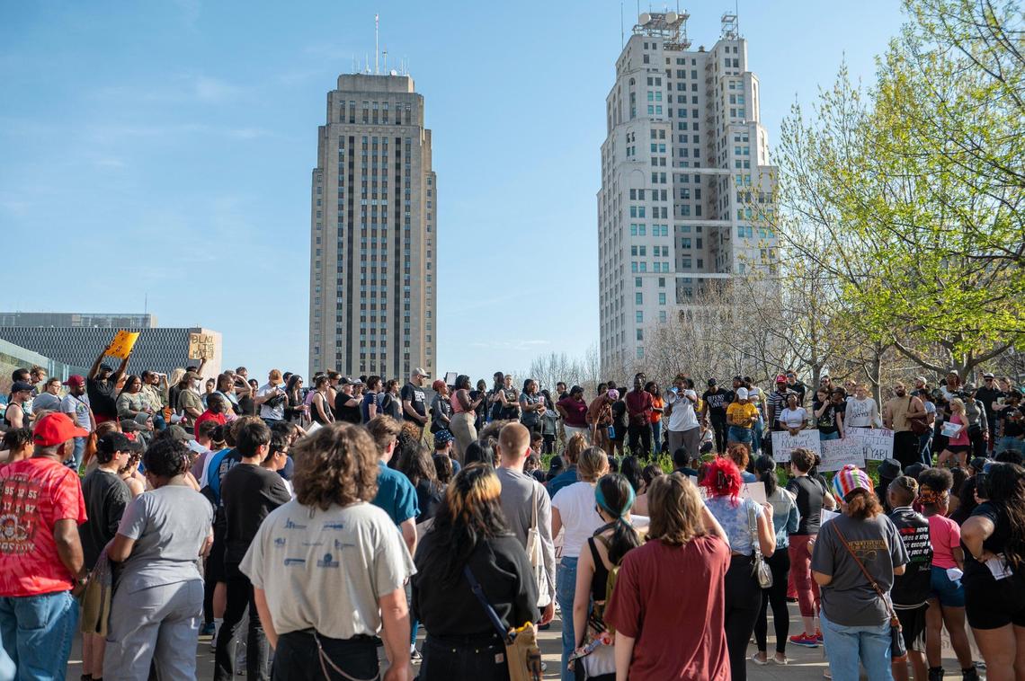 Community members gathered to attended a rally for Ralph Yarl in front of the Charles E. Whittaker U.S. Courthouse on Tuesday, April 18, 2023, in Kansas City.