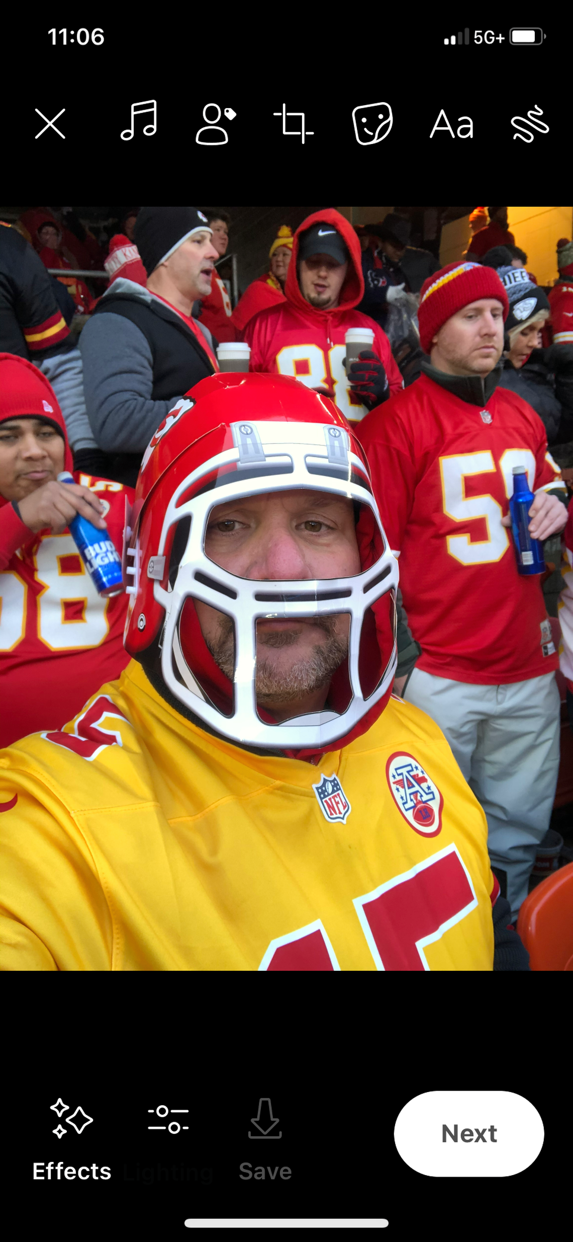 Paolo Carollo put this paper helmet back on during the Chiefs’ divisional playoff game against the Texans on Jan. 12, 2020. The Chiefs scored 51 points after he did, and he continues to wear it during big games.