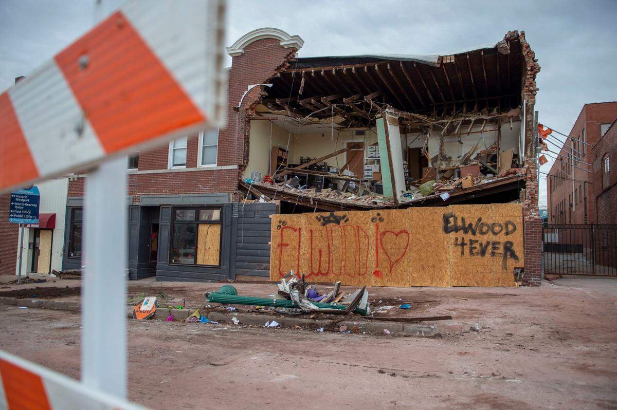 A partially collapsed building was seen two days after a fire truck slammed into a car and then into the building late Wed., Dec. 15, at 4048 Broadway Blvd., in Westport. T
