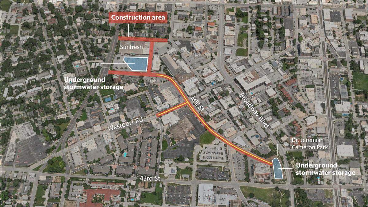 Crews are demolishing Westport infrastructure to construct an underground storage basins to hold water that previously would have flooded Westport buildings.