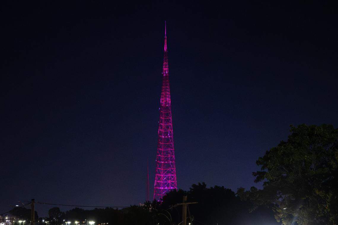 The KCTV Tower, as well as several buildings on the Kansas City skyline, was lit in pink to honor Roan during her Visions of Damsels and Other Dangerous Things tour stop here.