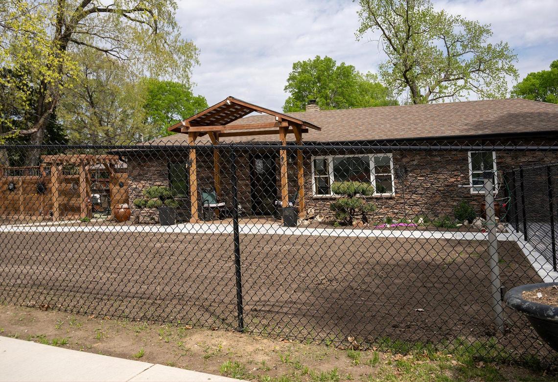 A home in the 3700 block of N.E. Russell Rd., in the Chaumiere neighborhood on Wednesday, April 15, 2025. The neighborhood, which has had some issues with dogs, is located north of the river in Kansas City.