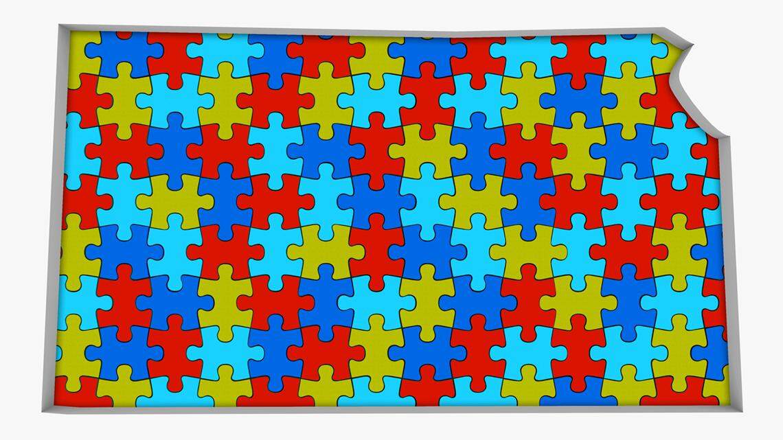 Kansas KS Puzzle Pieces Map district redistricting congress concressional map 3d Illustration