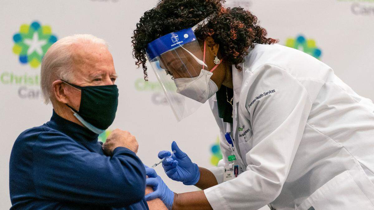 President-elect Joe Biden receives his first dose of the coronavirus vaccine at ChristianaCare Hospital in Newark, Delaware.