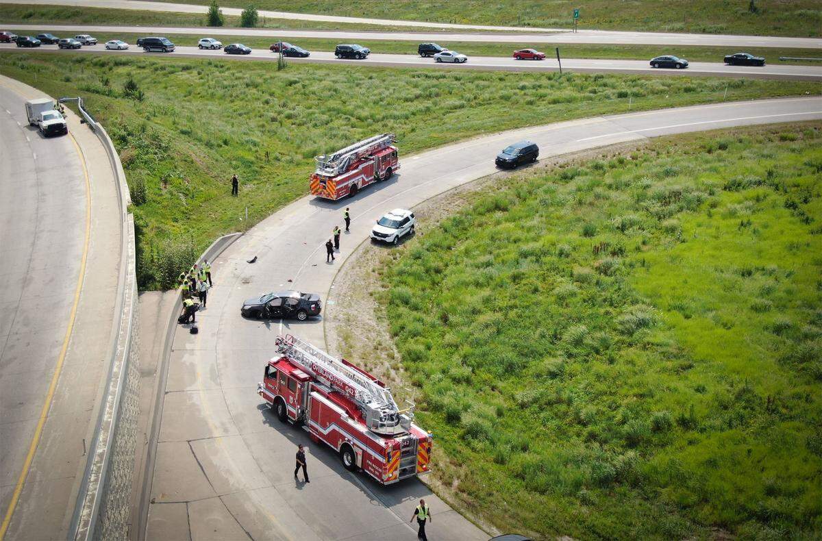 Emergency responders were on the scene of a fatal wreck on I-435 eastbound to U.S. 69 north ramp on Monday, July 19, 2021, in Overland Park.