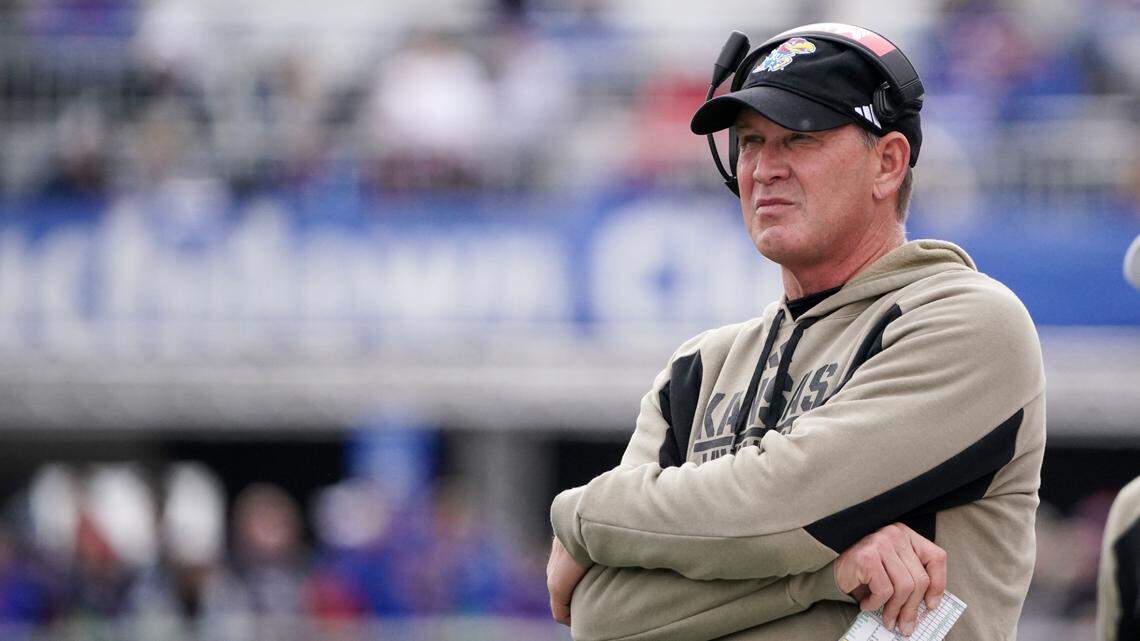 Kansas Jayhawks football coach Lance Leipold looks on during Saturday’s game against Texas Tech at David Booth Kansas Memorial Stadium.