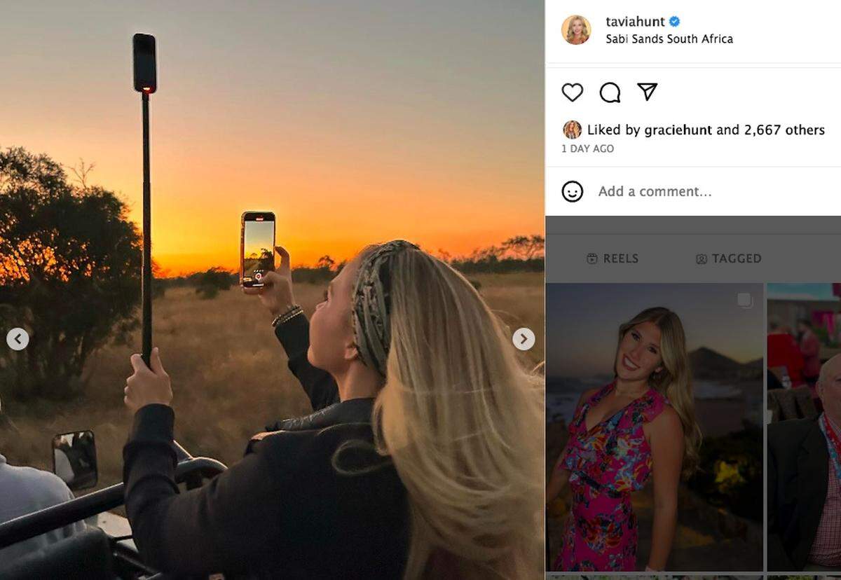 Gracie Hunt used a selfie stick to get the best shot while on safari with her family in South Africa.