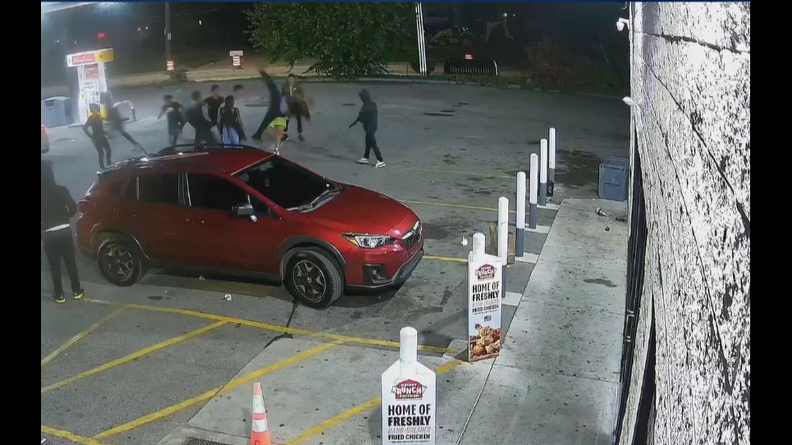 A group of 12 juveniles is accused of beating a man in an unprovoked attack outside a gas station in Cleveland, Ohio, officials say.